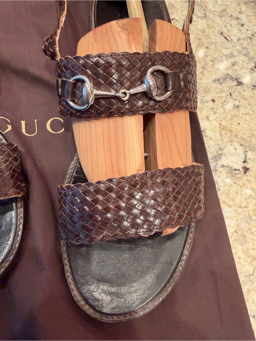 Vintage Gucci Brown Woven Leather Men’s Sandals with Silver Horsebit, size 12M. - Picture 3 of 8